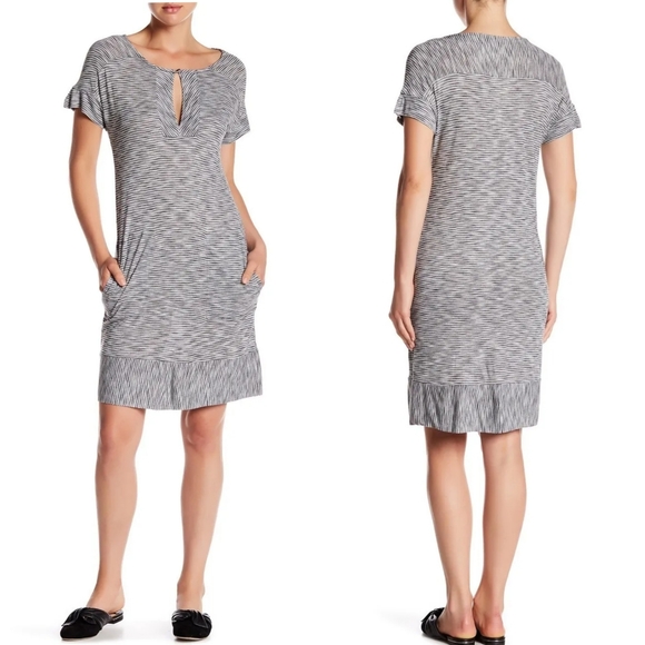 Lucky Brand Striped Contrast Hem Keyhole Front T-Shirt Dress Small - Picture 1 of 9